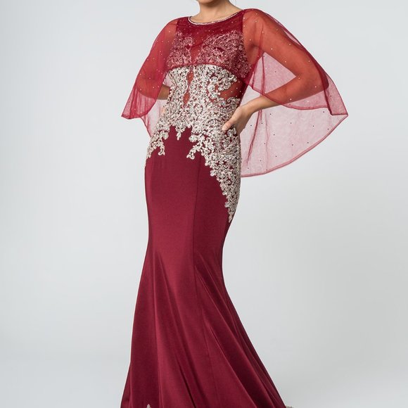 NEW BURGUNDYSequined Mermaid Illusion Prom Dress GSGL1595